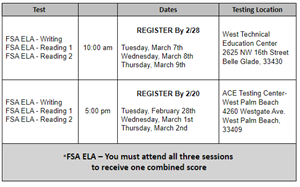 FSA Spring Testing Schedule